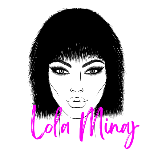 Lola Minaj Lolo A silhouette of a woman black hair to her neck and Lola Minaj written in pink cursive